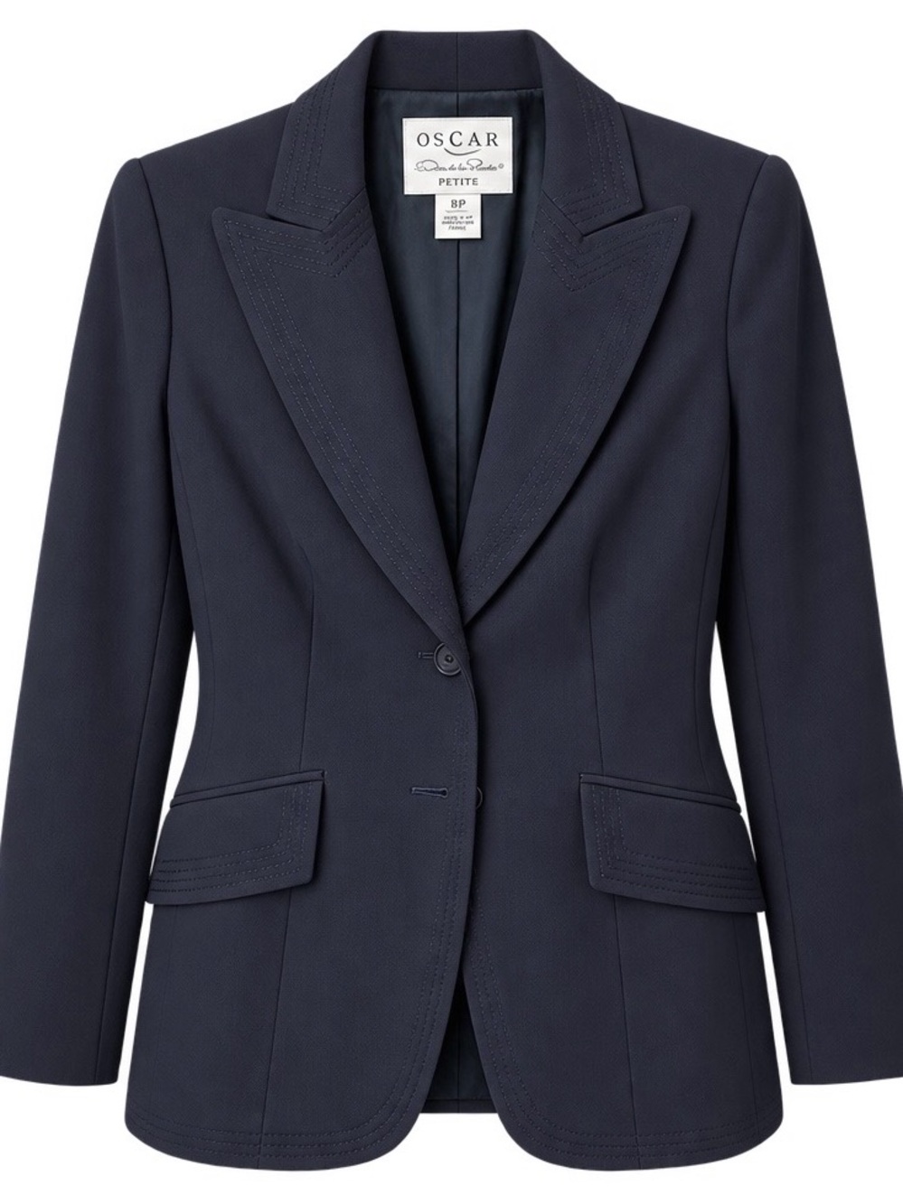 Oscar de la Renta Petite 100% Wool Navy Blazer Made in USA 8P